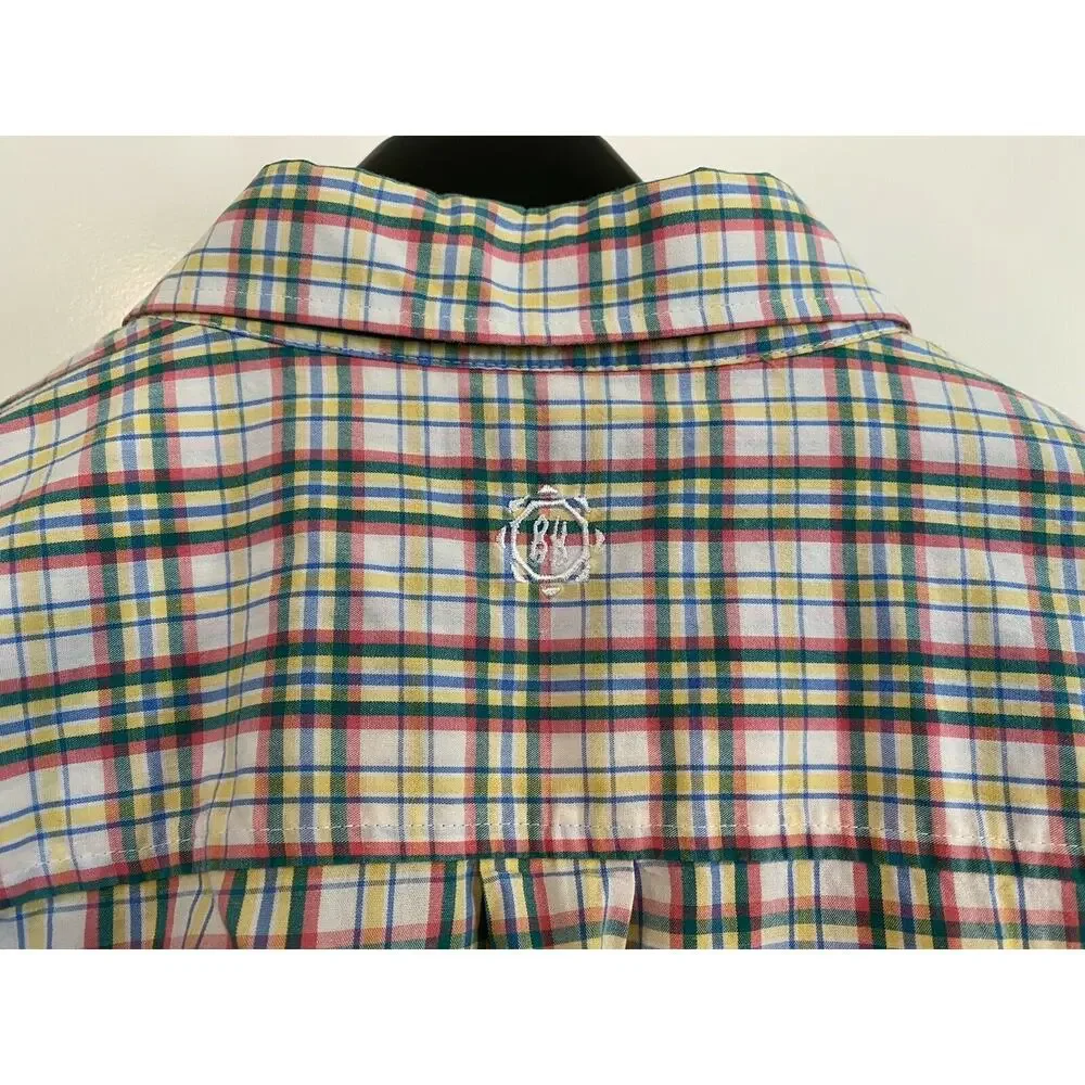 Ben Hogan Long Sleeve Button-Down Collar Dress Shirt Blue Green Plaid Size XL